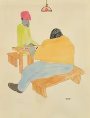 Benny Andrews, Untitled, from Appalachee Red, 1978, Offset lithograph with hand-coloring and hand-drawn additions, on heavy wove paper, the full sheet, lacking the original wove paper folio