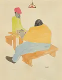 Benny Andrews, Untitled, from Appalachee Red, 1978, Offset lithograph with hand-coloring and hand-drawn additions, on heavy wove paper, the full sheet, lacking the original wove paper folio