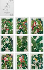 Joel Mesler, The Alphabet of Creation (A-J) (A true story), Box Series II, 2018, The complete set of 9 digital prints in colors and one unique drawing on the colophon, on wove paper, with full margins, all contained in the original cardboard box portfolio with printed image and embossed publisher name