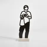 Julian Opie, Headphones, from Melbourne Statuettes, 2018, Patinated black bronze statuette on Crema Grey Light stone base