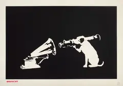 HMV (His Masters Voice) by Banksy, 2003, Screenprint, on wove paper, with full margins, sold Oct 2021