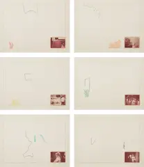Raw Prints (D. pp. 185-187, H. 3-8) by John Baldessari, 1976, The complete set of six lithographs in colors with hand-tipped color photograph and embossing, on Arches paper, with ful, sold Oct 2021