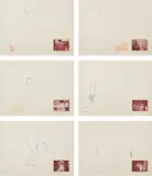 John Baldessari, Raw Prints (D. pp. 185-187, H. 3-8), 1976, The complete set of six lithographs in colors with hand-tipped color photograph and embossing, on Arches paper, with full margins, lacking the colophon and original carboard portfolio box