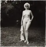 Nudist lady with swan sunglasses, Pa. by Diane Arbus, 1965, Gelatin silver print, printed later by Neil Selkirk, sold Apr 2021