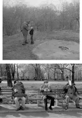 Tod Papageorge, Father + Son, Central Park, 1980; Bench Scene ('See, Hear, Speak no Evil'), Central Park, 1979, Two gelatin silver prints, printed 2007