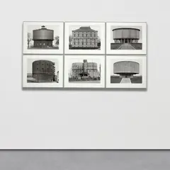Bernd and Hilla Becher, Water Towers, 1963-1980, Six gelatin silver prints, printed and assembled no later than 1980