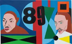 Untitled (89) by Nina Chanel Abney, 2012, acrylic on canvas, diptych, sold Mar 2020