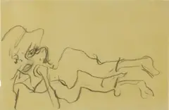 Reclining Woman by Willem de Kooning, 1965-1970, charcoal on paper, sold Mar 2020