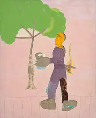Tschabalala  Self, Trees, 2017, acrylic, colored pencil and thread on canvas collage on canvas
