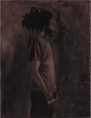 Robert Pruitt, Brother Going to Gleise, 2011, Conté, charcoal and gold leaf on hand-dyed paper