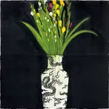 Donald Sultan, Gladiolas in a Chinese Vase Nov 9 1989, 1989, tar, spackle and oil on tile over Masonite, in 4 parts