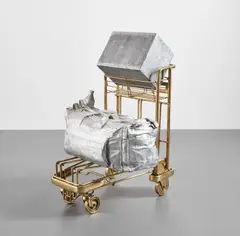Oman to Madras by Subodh Gupta, 2006, cast bronze with gold patina and aluminum, in 3 parts, sold Mar 2020