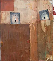 Off + No by Brenna Youngblood, 2008, acrylic, spray paint and photograph collage on panel, sold Mar 2020