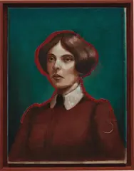 Untitled (red thread lady) by Titus Kaphar, 2013-2018, oil on canvas with red thread and hooked needle, in artist's frame, sold Jul 2020