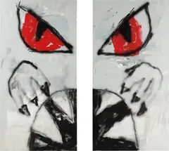 Robert Nava, The Tunnel, 2019, acrylic and spray paint on canvas, diptych