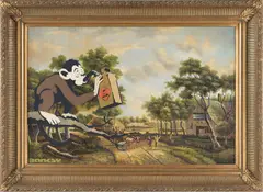 Banksy, Monkey Poison, 2004, oil and spray enamel on found canvas, in artist’s frame