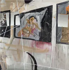 Im Museum II by Albert Oehlen, 1982, oil, lacquer and mirror on canvas, sold Jul 2020