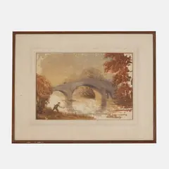 Branwell Brontë, Boy fishing by a bridge, watercolour