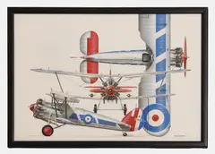 Keith Fretwell, A three-view study of a Bristol Bulldog MkIIA, watercolour and gouache heightened with white
