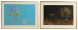 Bernard Myers, Blue Glass Compotier’ and 'Delphiniums Blue and White, pastel