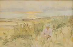 Diana Armfield, Painting on the dunes, oil on board