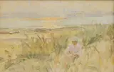 Diana Armfield, Painting on the dunes, oil on board