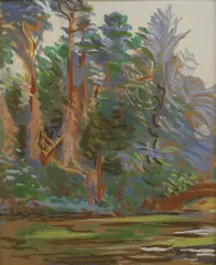 Desmond Harmsworth, At Bossington Mill on the Test, gouache