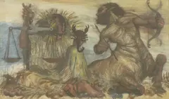 Signs of the Zodiac - Libra, Scorpio and Sagittarius by Henry Richard Bird, mixed media on paper, sold Mar 2026