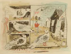 Mark Hearld, Inside They Cooed, Outside They Flew, lithograph in colours