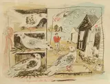 Mark Hearld, Inside They Cooed, Outside They Flew, lithograph in colours