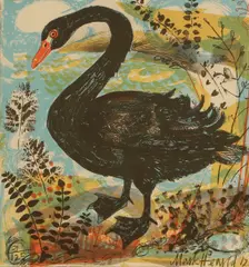Mark Hearld, Black swan, lithograph in colours