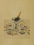 Glynn Boyd Harte, Champagne, cigarettes and tea, lithograph in colours