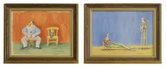 Two paintings of clowns: by Ronald Ferns, pen and ink and watercolour, sold Mar 2026