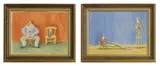 Ronald Ferns, Two paintings of clowns:, pen and ink and watercolour
