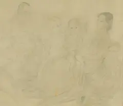Bernard Fleetwood-Walker, The whole family, a study for 'Mr and Mrs R H Butler and their Daughters, pencil with coloured chalk and wash