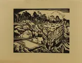 Ethelbert White, A group of four woodcuts, 'The Old Barn' numbered 48/50 in pencil
