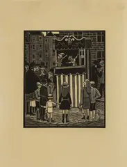 The Punch and Judy Show by Ethelbert White, woodcut, sold Mar 2026