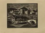 Ethelbert White, Barge Breakers, Bayonne, circa 1924, woodcut