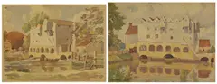 Two paintings of Coltishall Mill, Norfolk by Ethelbert White, watercolour over pencil, sold Mar 2026