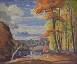 Ethelbert White, Figures by a woodland lake, oil on canvas