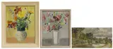 Jasper Rose, A group of three paintings, oil on board and a view of a pond with swans oil on board
