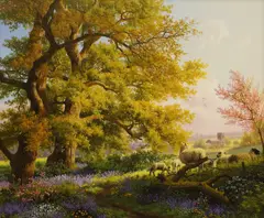 Daniel van der Putten, Bluebells in Fawsley Grounds, Northamptonshire, oil on board