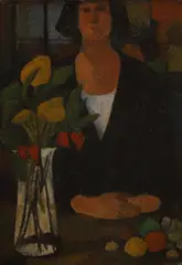 Duffy Ayers, Figure with Fruit and Flowers, oil on canvas laid on board