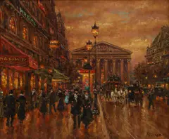André Boyer, An evening view of the Église de la Madeleine, Paris, oil on canvas