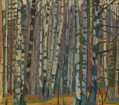 Viktor Templin, Birch Trees, oil on board