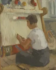 Elena Abramyan, Weaving a Carpet, oil on canvas