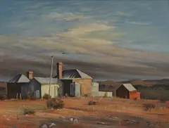 Rodney Symmons, Landscape with farm buildings, oil on board