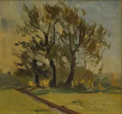 Keith Michell, Trees, Hampstead Heath, oil on board