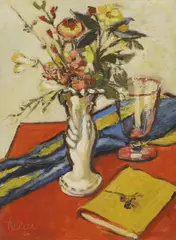 Keith Michell, Still life of a vase of flowers from the artist's garden in Hampstead, oil on canvas laid on board