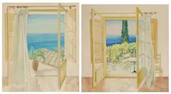 Keith Michell, Two paintings of sea views, Majorca, acrylic on board